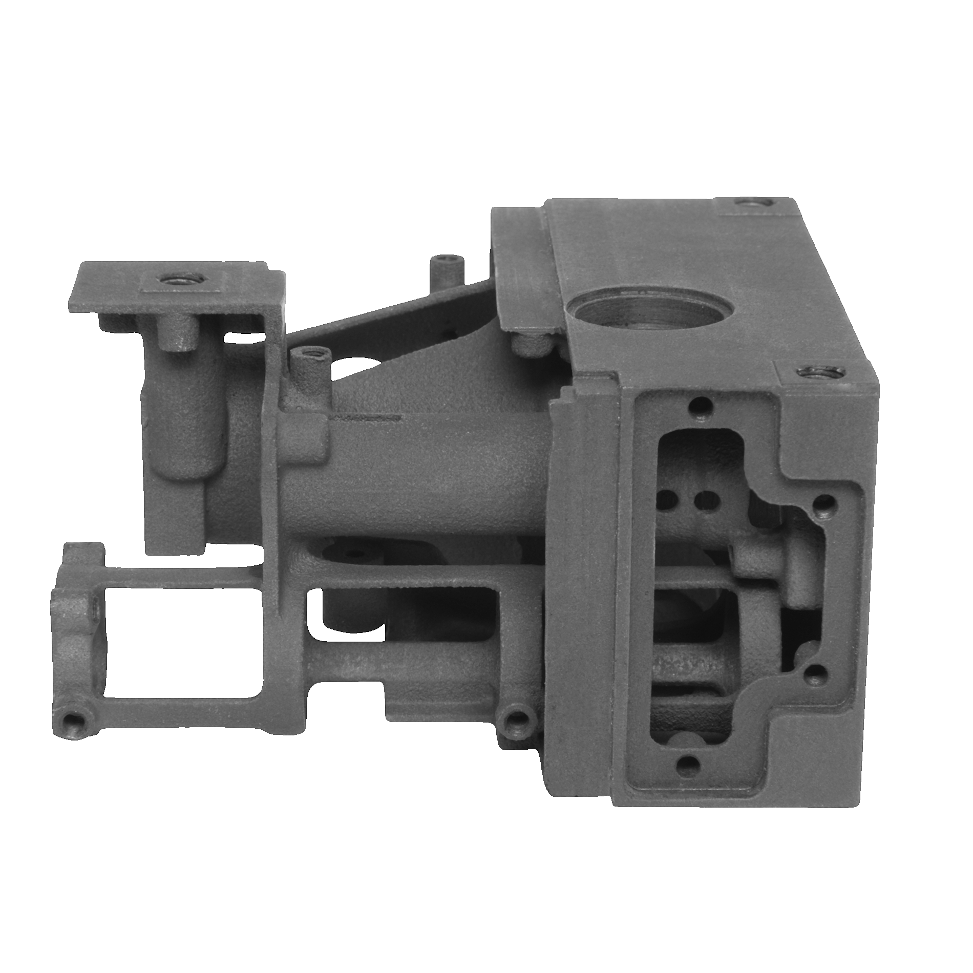 Complex aluminum housing with internal chambers and cable routing